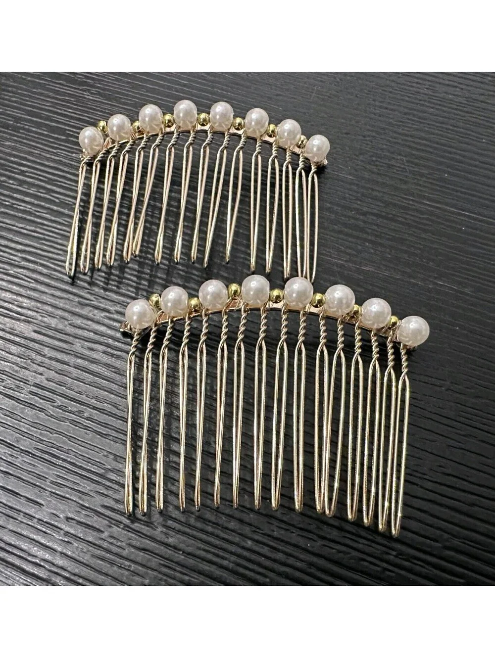 Vintage Gold Tone Faux Pearl Hair Combs Set Of 2 Bridal Wedding Hair Accessories